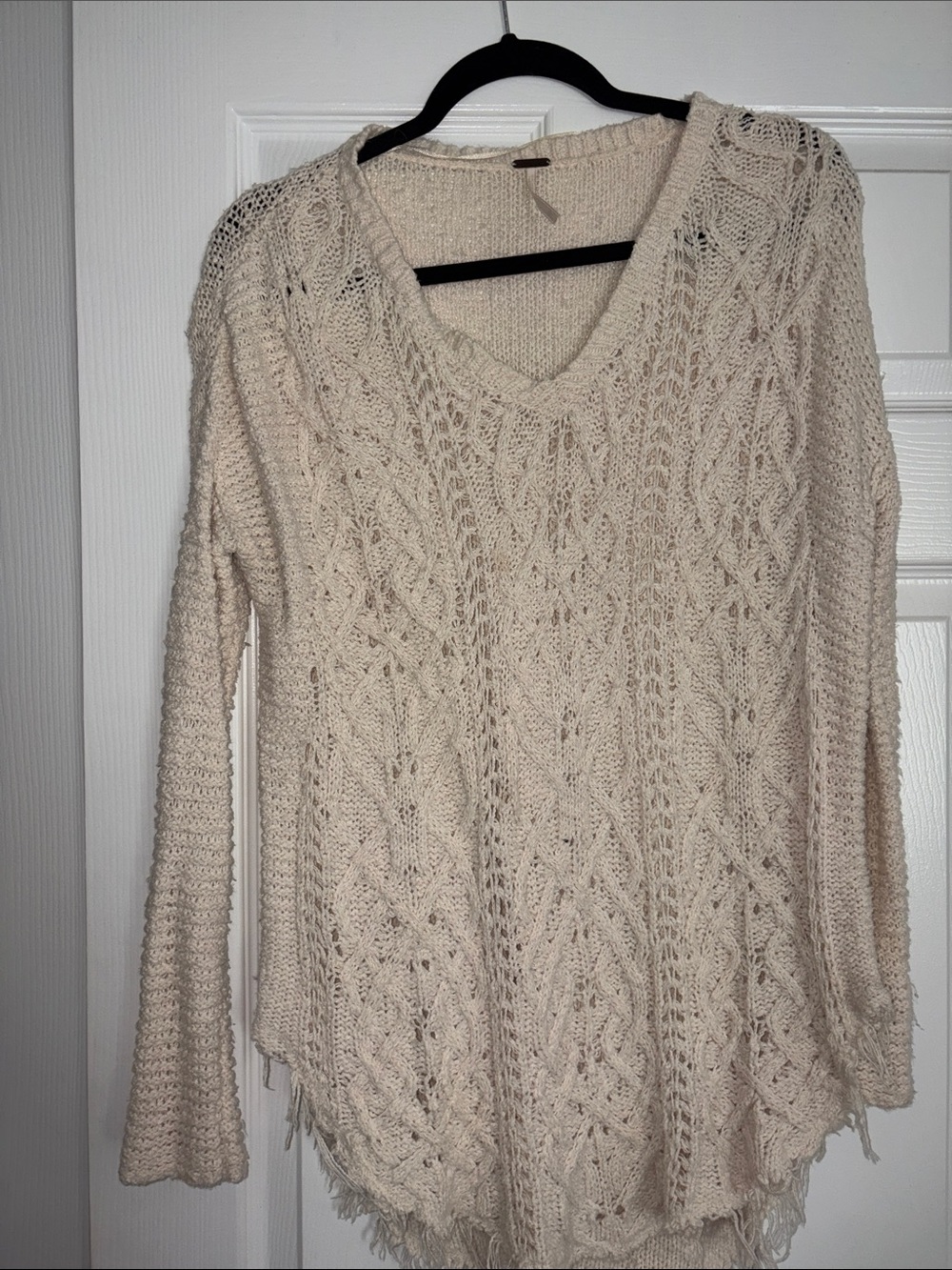 Free People Cable Knit V-Neck Sweater